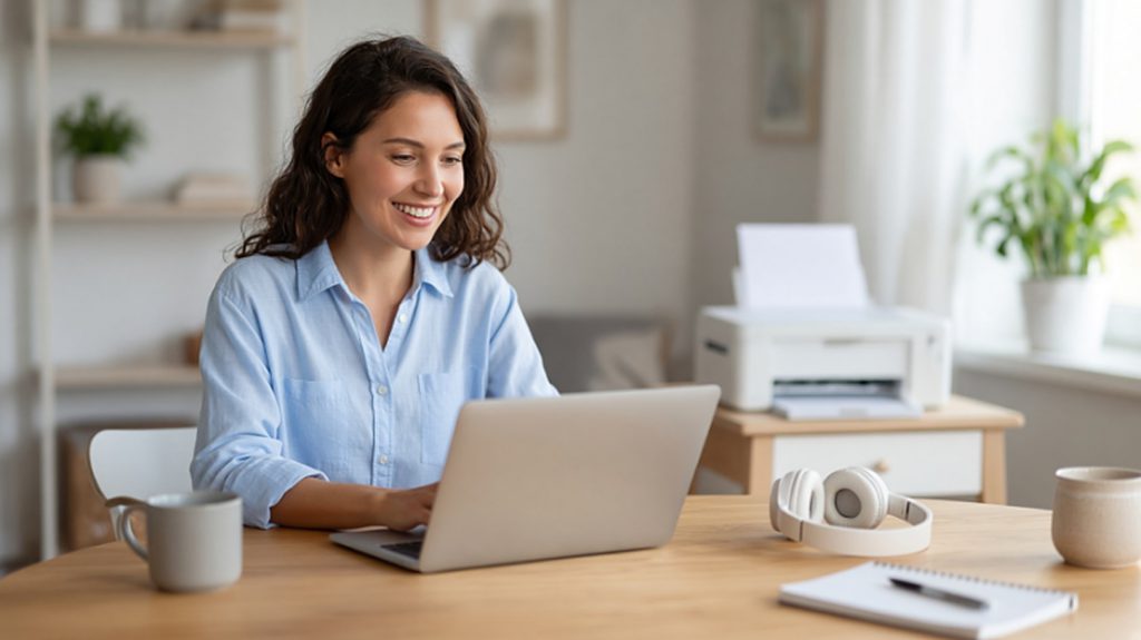 A person designing a friendly error page for a website on a laptop