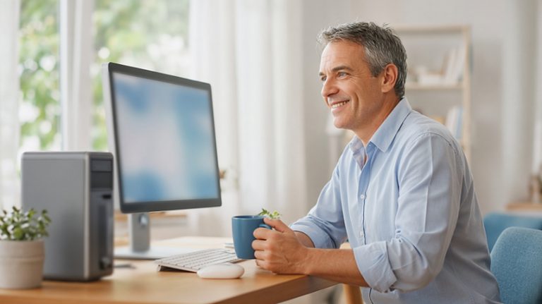 A person checking configuration details on a laptop before making a change